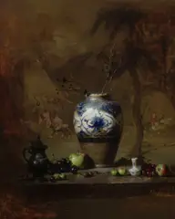 David A. Leffel, Composition in Silver, Blue, and Green (Still Life), oil on canvas