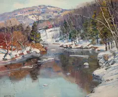 A River in Winter by George Gardner Symons, oil on canvas, offered Dec 2024
