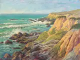 Paul Grimm, Sunset Cliffs and Carmel Coast (a group of two), first oil on board; second oil on canvas laid to board