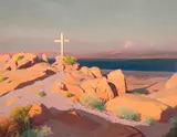Jimmy Swinnerton, The Shadow of a Cross by a Dying Sea, oil on canvas