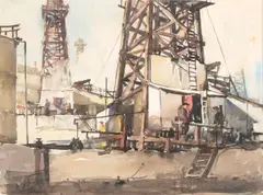 Phil Paradise, Oil Field on the Mesa (Santa Barbara), watercolor on paper