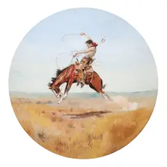 Charles Marion Russell, The Bronco Buster (Bronco Twister), circa 1894, gouache and watercolor on leather board
