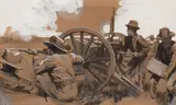 Maynard Dixon, The Gatling Gun, circa 1907-12, oil, watercolor, gouache and pencil on board