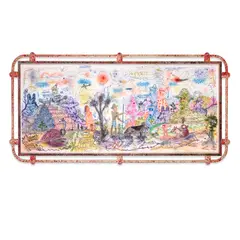 Roy De Forest, Scenes from Dogmore Island, 1991, pastel, charcoal, graphite and acrylic on paper in artist's frame