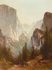 Yosemite with a View of Bridal Veil Falls by Thomas Hill, circa 1880, oil on canvas, offered Aug 2024