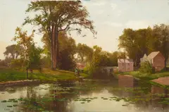 Thomas Hill, Canal Landscape (likely Massachusetts), oil on panel