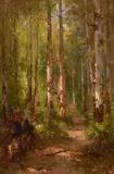 Thomas Hill, A Forest Path, oil on paper laid to board