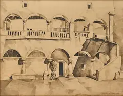 Francis McComas, Courtyard, charcoal and pencil on paper