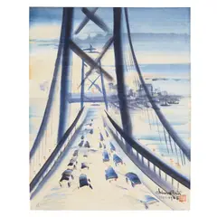 Evening Glow - Bay Bridge by Chiura Obata, watercolor on paper, sold Aug 2024