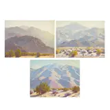 Desert Foothills (a group of three) by Paul Grimm, first signed 'P. Grimm' (lower right), second signed 'Grimm' (lower right) and third unsigned, offered Aug 2024