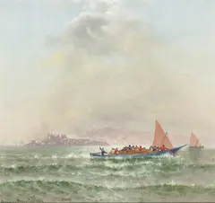 Charles Dorman Robinson, Boats on the Bay with Alcatraz Beyond, oil on canvas