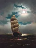 William A. Coulter, Clipper Under a Moonlit Sky, oil on canvas