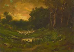 William Keith, Sheep Watering, oil on canvas