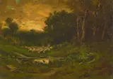 William Keith, Sheep Watering, oil on canvas