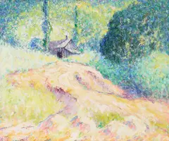 William Clapp, Cabin in the Woods, oil on Masonite