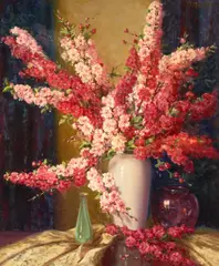 Cherry Blossoms in a Vase by Volney Allan Richardson, oil on canvas, sold Apr 2024