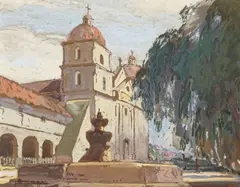 Carl Oscar Borg, Mission Santa Barbara, gouache on paper