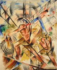 Moshe Matusovski, The Building of the Port of Haifa, Israel, oil on canvas