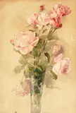 Franz Bischoff, Vase of Roses, watercolor on paper laid to board