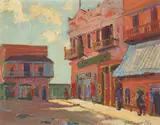 George Demont Otis, Street in Chinatown, oil on board