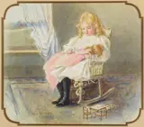 Little Girl with Her Doll by Marion Wachtel, watercolor and pencil on paper, sold Apr 2024