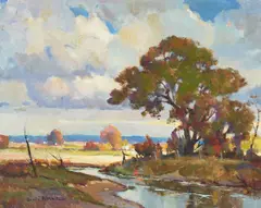 Orrin A. White, Along a River, oil on board