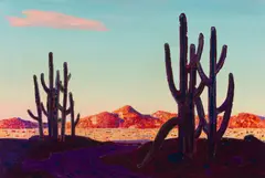Desert Landscape with Cactus by Conrad Buff, oil on board, sold Apr 2024