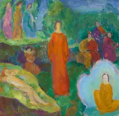 Mabel Alvarez, Figures in a Landscape (The Symbolic Series), oil on board
