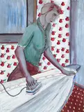 John Saccaro, Woman Ironing, oil on board