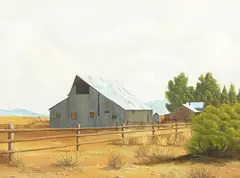 San Joaquin Barn by Ray Strong, oil on canvasboard, offered Apr 2024