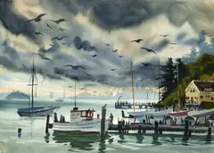 Ralph Hulett, View of San Francisco from Sausalito, watercolor on paper