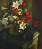 Sueo Serisawa, Lilies on the Table, oil on canvas
