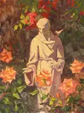 Alexey Steele, Statue of St. Francis (San Juan Capistrano), oil on canvasboard
