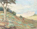 Carl, Indians in the Mountains, oil on canvasboard