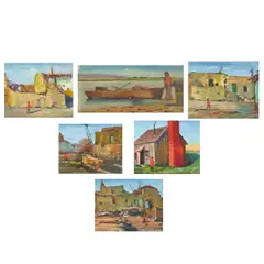 Elbridge Ayer Burbank, Depictions of Native American and Western Life (a group of six), five oil on board, one oil on canvas affixed to board