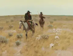 Jack N. Swanson, Two Indians on Horseback, oil on board