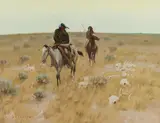 Jack N. Swanson, Two Indians on Horseback, oil on board