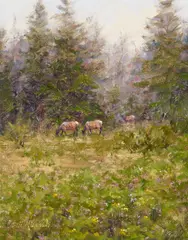 Eric Michaels, Roosevelt Elk, oil on Masonite