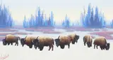 George Dee Smith, Buffalo in Indian Basin, oil on Masonite
