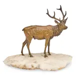 Carl Kauba, Stag in Snow, bronze with light brown patina on a white quartz base