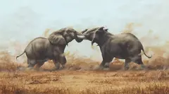 Harry E. Antis, Bull Elephants Sparring, gouache on paper