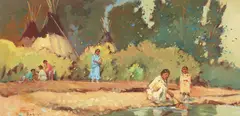 Sheryl Bodily, Moving Camp, On the Move - The Tribe, By the Stream and Native American Encampments (a group of four)