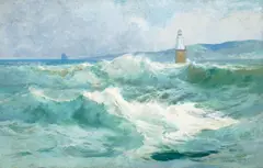 Mile Rocks Lighthouse (San Francisco Bay) by Percy Gray, oil on canvas, sold Apr 2024