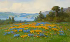 William Franklin Jackson, Wildflowers Overlooking a Lake, oil on canvas