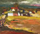 August François Gay, Farm By the Bay, oil on board