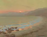 Granville Redmond, Coastal Scene at Sunset (Golden Dusk), oil on canvas
