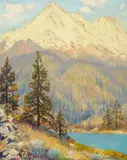 Alfred R. Mitchell, Towering Peaks (Mt. Shasta), oil on board
