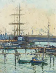 Rose Schneider, Along the Waterfront (San Diego), oil on board