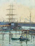 Rose Schneider, Along the Waterfront (San Diego), oil on board