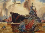 Arthur Edwaine Beaumont, USS Los Angeles (Shanghai, China), watercolor on paper